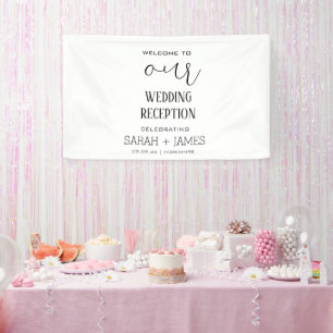 Black & White Elegant Wedding Reception Welcome Banner