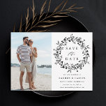 Black & White Elegant Wildflower Wedding Photo Save The Date<br><div class="desc">This elegant wedding save the date card features wildflowers silhouette wreath with your photo and couples initials on the back.  For more advanced customization of this design,  please click the BLUE DESIGN TOOL BUTTON above!</div>