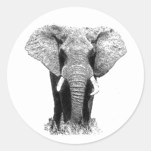 Black & White Elephant Classic Round Sticker