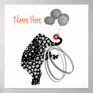 Black White Elephant Nursery Poster Art Print