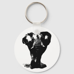 Black & White Elephant Pop Art Keychain