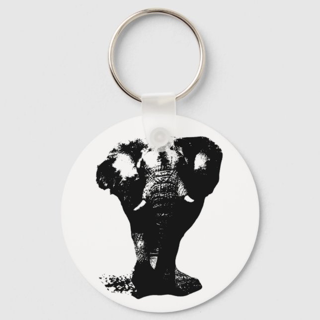 Black & White Elephant Pop Art Keychain (Front)