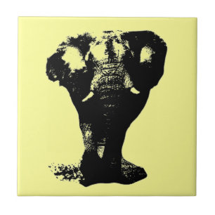 Black & White Elephant Pop Art Tile