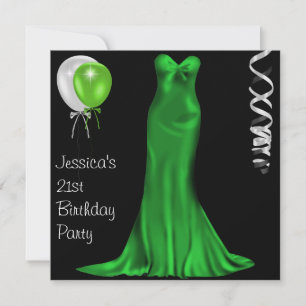 Black White Emerald Formal Dress 21st Birthday Invitation