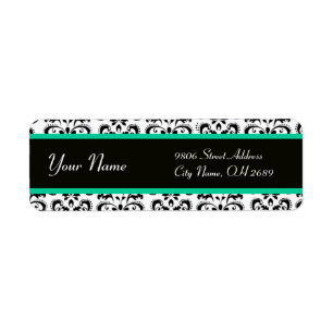 BLACK WHITE EMERALD GREEN DAMASK