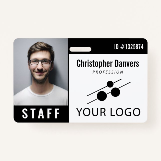 Black White Employee ID Photo & Large Logo Badge (Front)