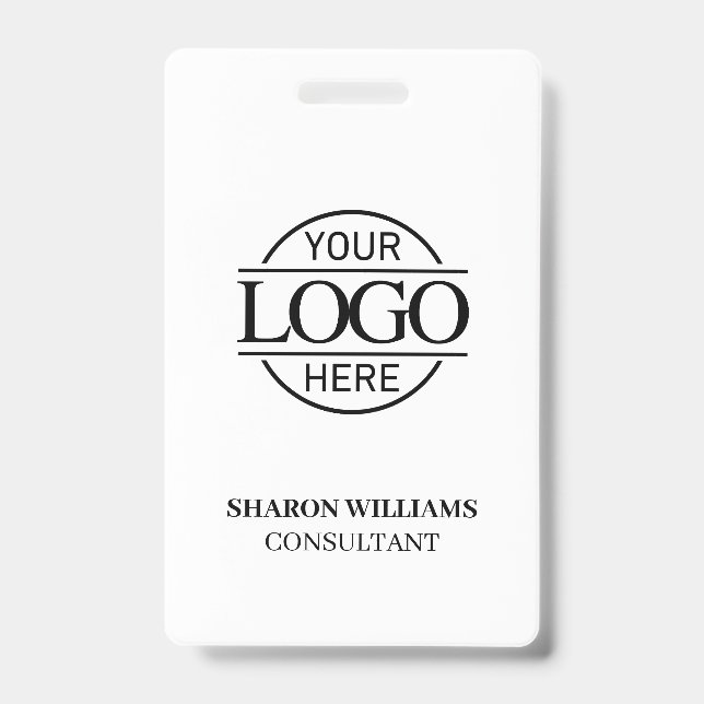 Black White Employee ID with Custom Business Logo Badge (Front)