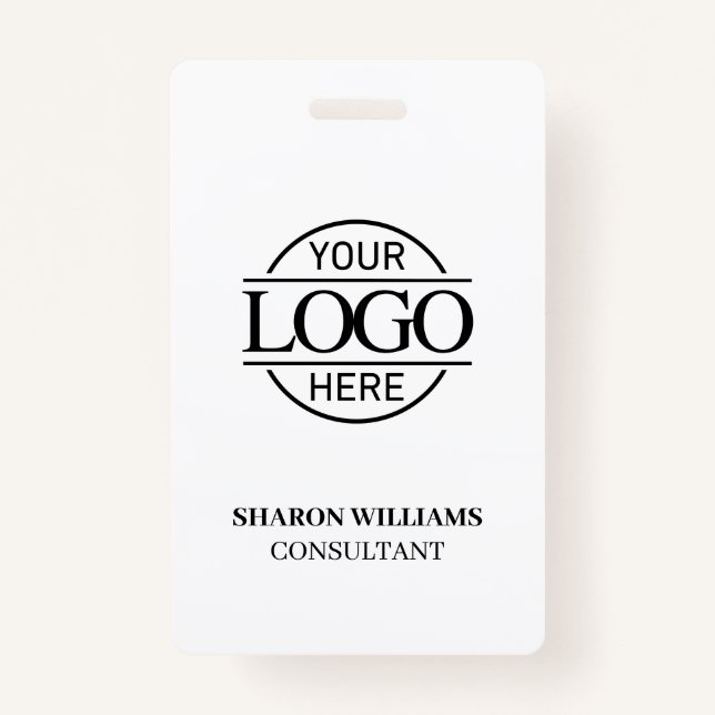 Black White Employee ID with Custom Business Logo Badge (Front)