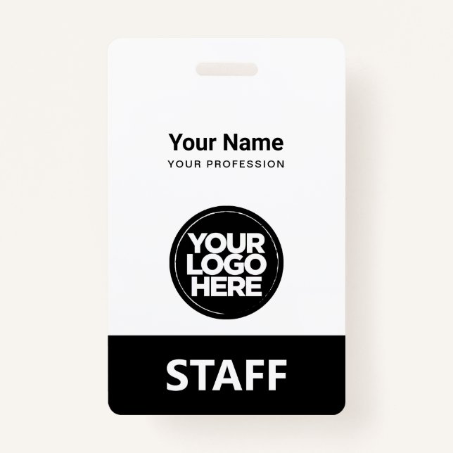 Black White Employee Name Business Logo Qr Code Badge (Front)