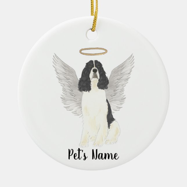Black & White English Springer Spaniel Sympathy Ceramic Ornament (Front)