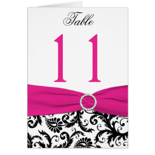 Black, White et Fuchsia Damask Table Number Card