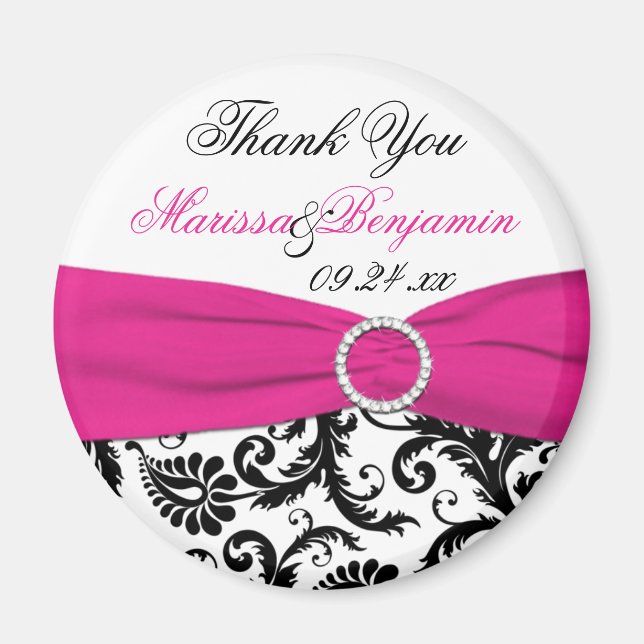 Black, White, et Fuchsia Mariage Favor Magnet (Devant)