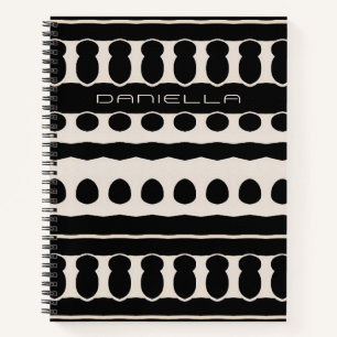 Black White Ethnic Lined Dot Pattern Notebook