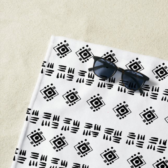 Black White Ethnic Marks Beach Towel (In Situ)