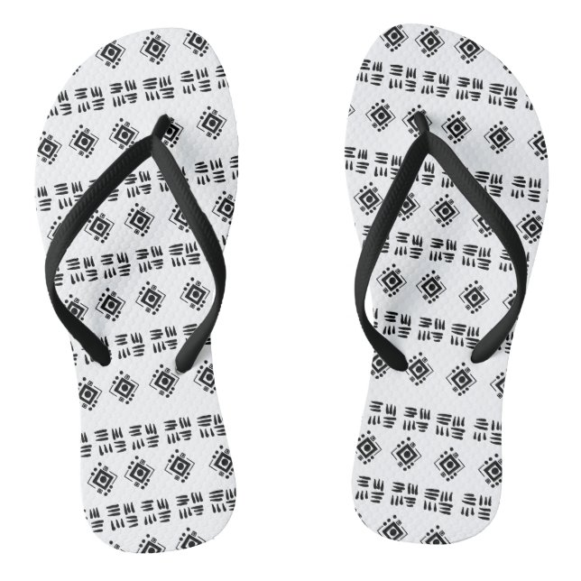 Black White Ethnic Marks Flip Flops (Footbed)