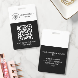 Black White Event Badge Custom QR Code & Logo
