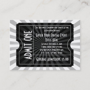 Black + White Event Ticket, Lg Business Card Size