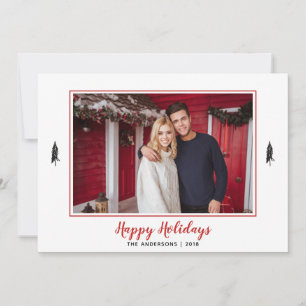 Black & White Evergreen Trees Photo Christmas Tree Holiday Card