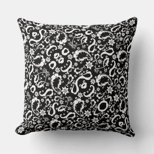 black white exquisite indian pattern throw pillow