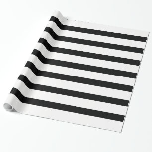 Black White Extra Wide Horizontal Stripe Wrapping Paper