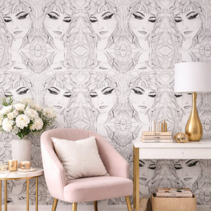 Black White Face Pattern Modern Chic Decor Wallpaper