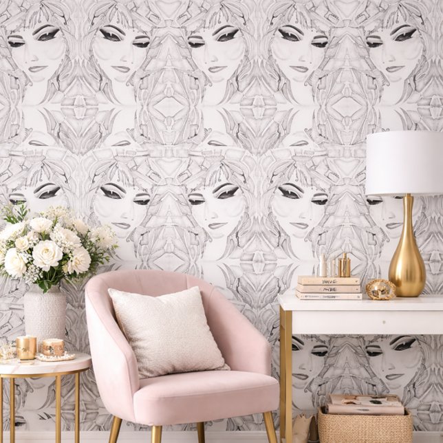 Black White Face Pattern Modern Chic Decor Wallpaper (Creator Uploaded)