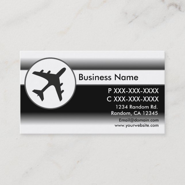 Black white fade airplane custom business cards (Front)