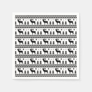 Black White Fair Isle Christmas Sweater Pattern Napkin