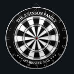 Black/White Family Name Personalized Dart Board<br><div class="desc">Fun,  personalized design.  Makes the perfect gift for a housewarming,  wedding,  or any occasion! Trendy colour pattern design with your family name and year established personalized front and centre.</div>