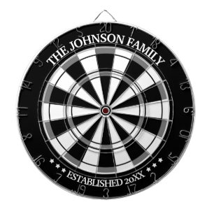 Black/White Family Name Personalized Dart Board