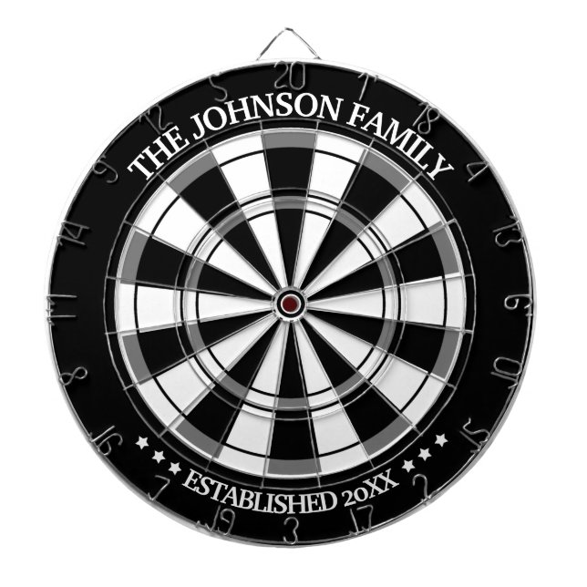 Black/White Family Name Personalized Dart Board (Front)