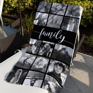 Black & White Family Photo Collage Beach Towel