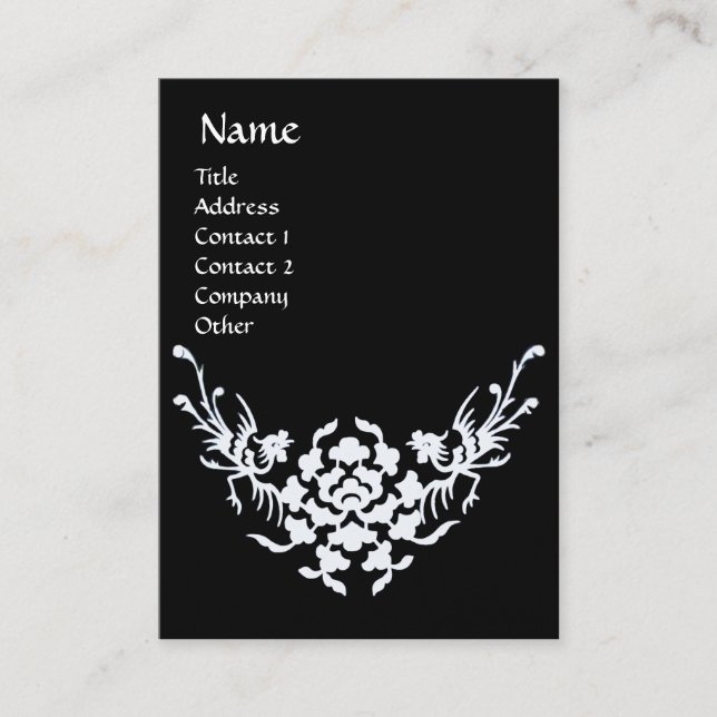 BLACK WHITE FANTASY GRIFFINS MONOGRAM Silk Paper Business Card (Front)