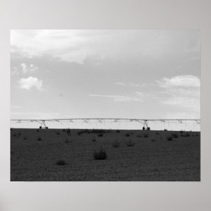 Black & White Farm Irrigation Sprinkler On a Hill Poster