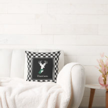 Black White Farmhouse Plaid Chic Deer Personalized