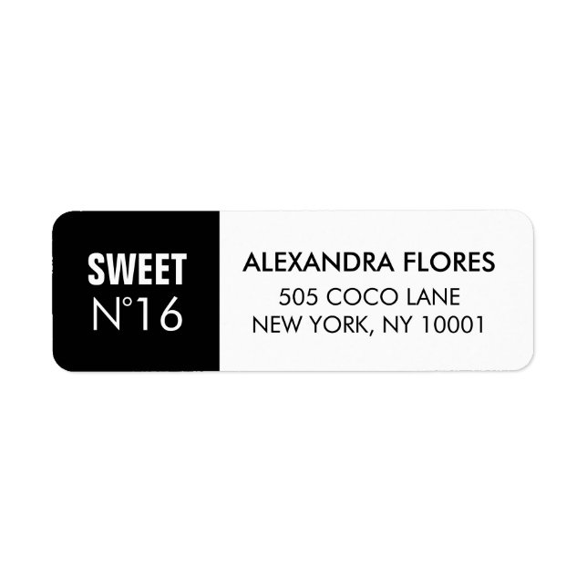 Black & White Fashion Sweet 16 Adresse de retour (Devant)