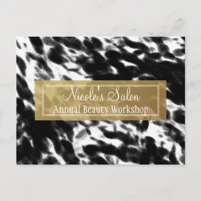 Black White & Faux Gold Chic Salon Event Postcard (Front)