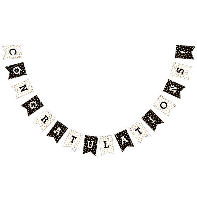 Black White Faux Gold Glitter Dots Congratulations Bunting Flags (All)