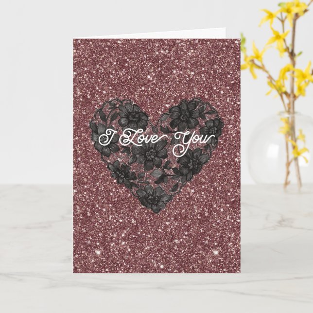 Black White Faux Lace Heart Floral  Card (Yellow Flower)