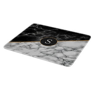 Black White Faux Marble Cutting Board Personalized