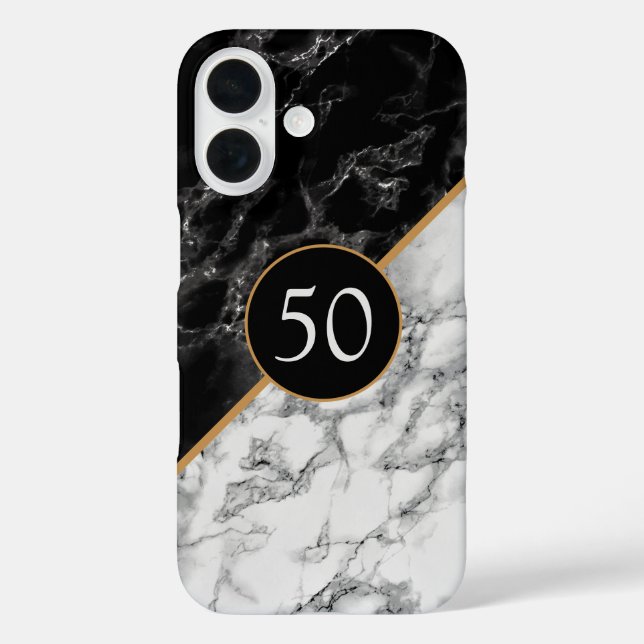 Black White Faux Marble iPhone Case Personalized (Back)