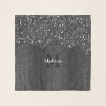 Black white faux sparkles rustic wood Monogram Scarf<br><div class="desc">Monogram Personalize with your custom initial and name. Grey grey black and white glitter rustic wood.  Elegant faux sparkly sparkles with broken rustic piece of wood over it. *photo of sparkles glitter!</div>
