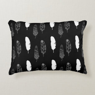 Black White Feathers Decorative Pillow