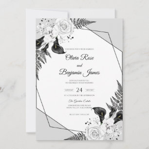 Black White Fern Wedding Invitation