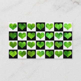 Black & White Field Of Green Hearts Business Card