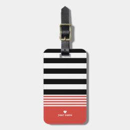 Black, White & Fiesta Orange Striped Personalized Luggage Tag
