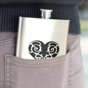 Black &White Filigree Heart Classic Flask