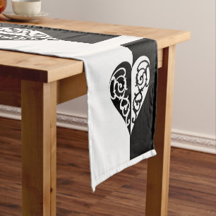 Black &White Filigree Heart  Short Table Runner