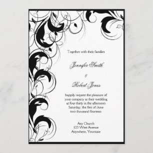 Black White Filigree Vintage Wedding Invitation