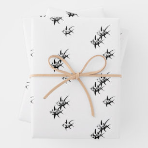 black white fish abstract minimalist modern wrapping paper sheet